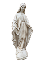 Madonna Immacolata Miracolosa Base Esagonale in cemento H63 Anticata Beige - Notaro Manufatti