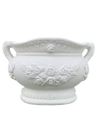 Vaso Sofi’ Ovale con Rose Bianco in Cemento – Vaso Decorativo per Giardino e Interni