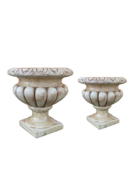 Vaso Ciano Anticato Marrone in cemento per piante | Stile classico romano da esterno