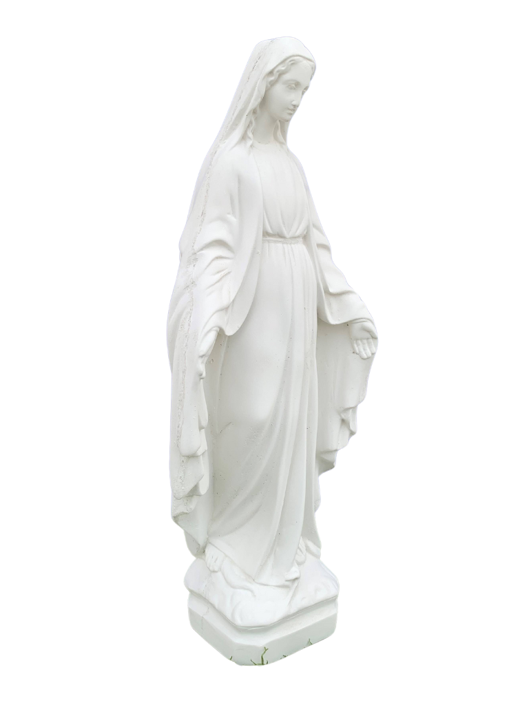 Madonna Immacolata Miracolosa Base Quadrata in Cemento H60 - Bianco - Notaro Manufatti