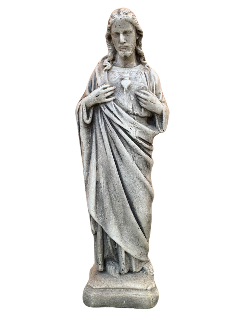 Sacro Cuore In Cemento 40H Anticato Grigio - Notaro Manufatti