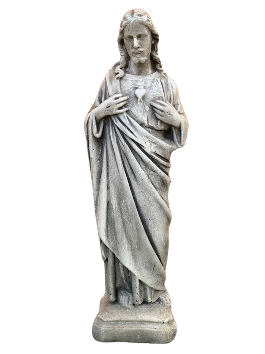 Sacro Cuore In Cemento 40H Anticato Grigio - Notaro Manufatti
