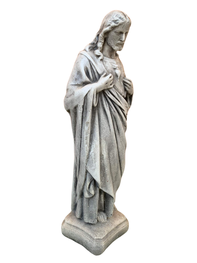Sacro Cuore In Cemento 40H Anticato Grigio - Notaro Manufatti