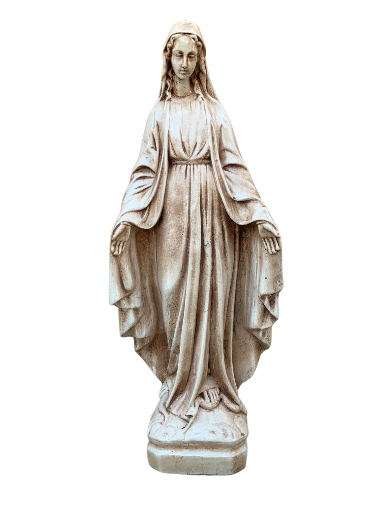 Madonna Immacolata Miracolosa Base Quadrata in Cemento H60 Anticata Marrone - Notaro Manufatti