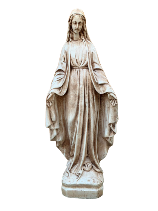 Madonna Immacolata Miracolosa Base Quadrata in Cemento H60 Anticata Marrone - Notaro Manufatti