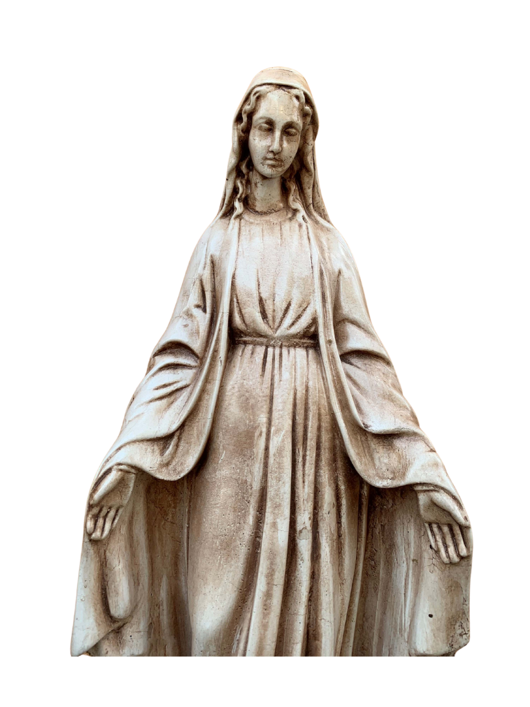 Madonna Immacolata Miracolosa Base Quadrata in Cemento H60 Anticata Marrone - Notaro Manufatti