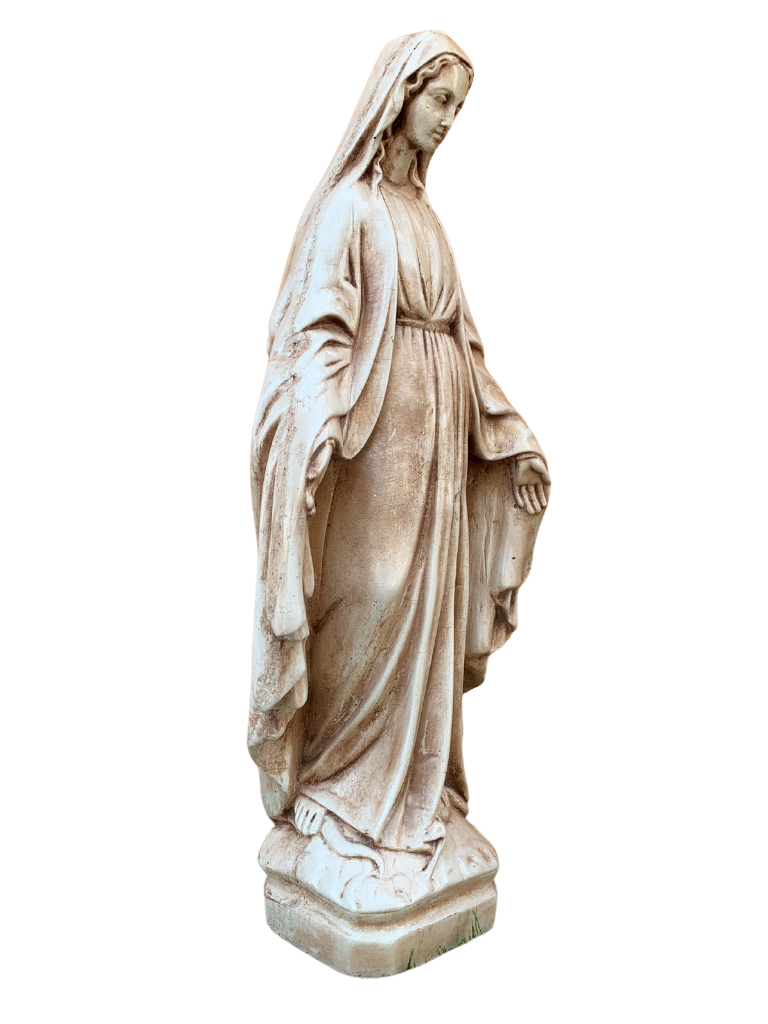 Madonna Immacolata Miracolosa Base Quadrata in Cemento H60 Anticata Marrone - Notaro Manufatti