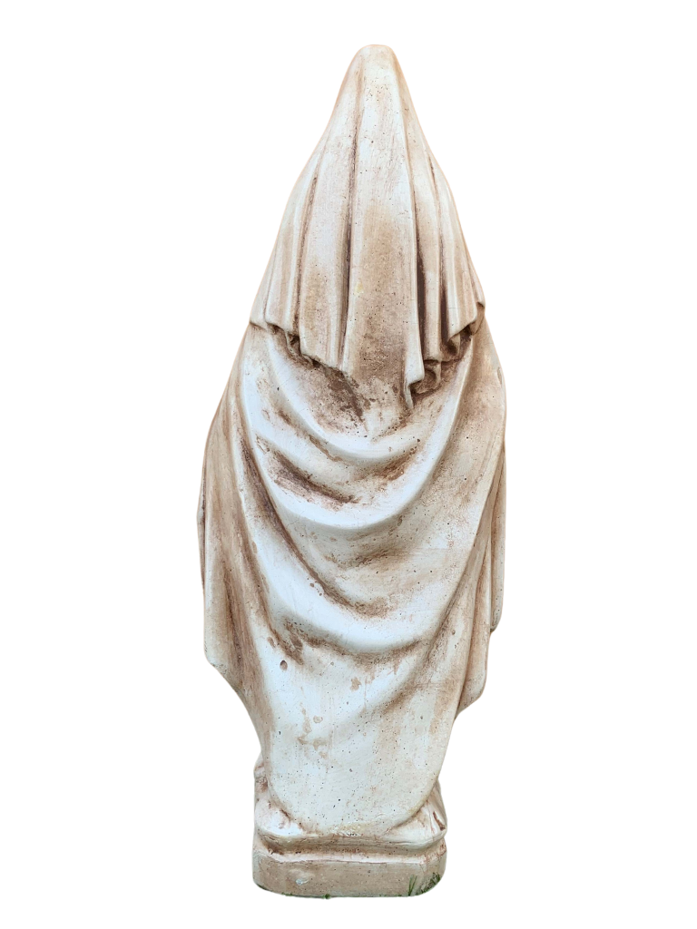 Madonna Immacolata Miracolosa Base Quadrata in Cemento H60 Anticata Marrone - Notaro Manufatti