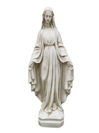 Madonna Immacolata Miracolosa Base Quadrata in Cemento H60 Anticata Beige - Notaro Manufatti