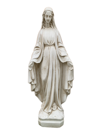 Madonna Immacolata Miracolosa Base Quadrata in Cemento H60 Anticata Beige