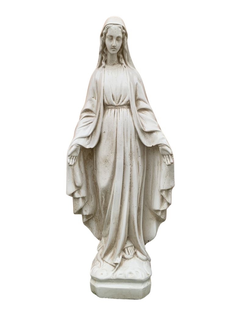 Madonna Immacolata Miracolosa Base Quadrata in Cemento H60 Anticata Beige - Notaro Manufatti