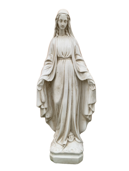 Madonna Immacolata Miracolosa Base Quadrata in Cemento H60 Anticata Beige - Notaro Manufatti