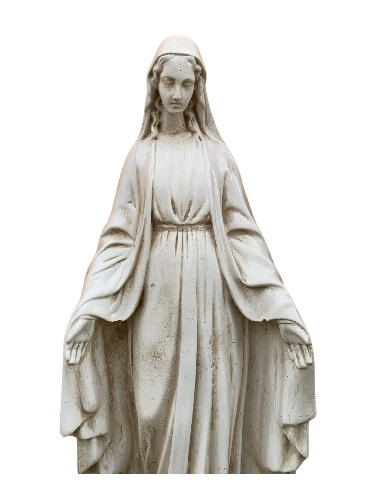 Madonna Immacolata Miracolosa Base Quadrata in Cemento H60 Anticata Beige - Notaro Manufatti