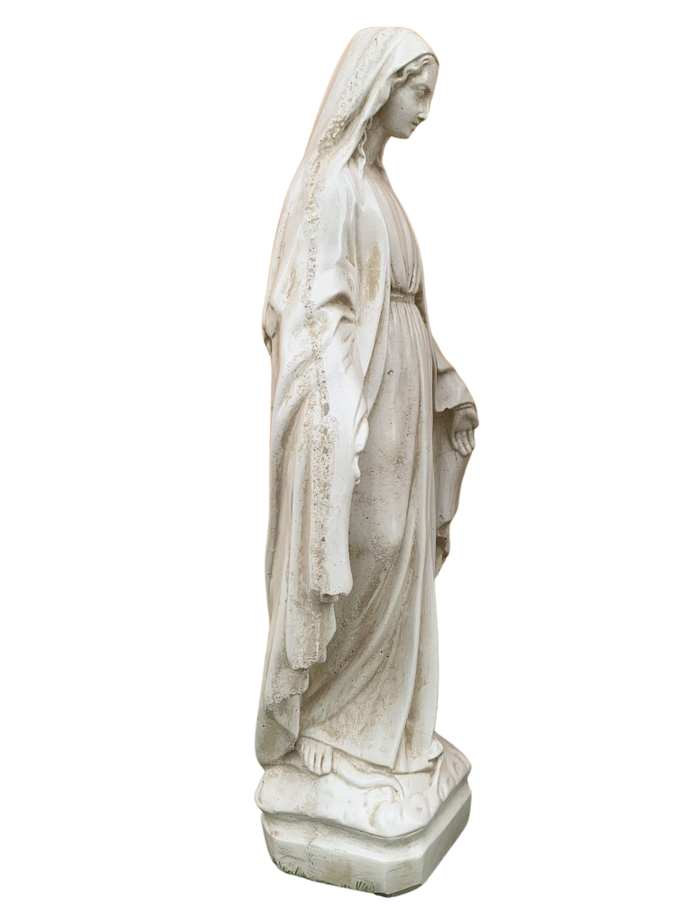 Madonna Immacolata Miracolosa Base Quadrata in Cemento H60 Anticata Beige - Notaro Manufatti