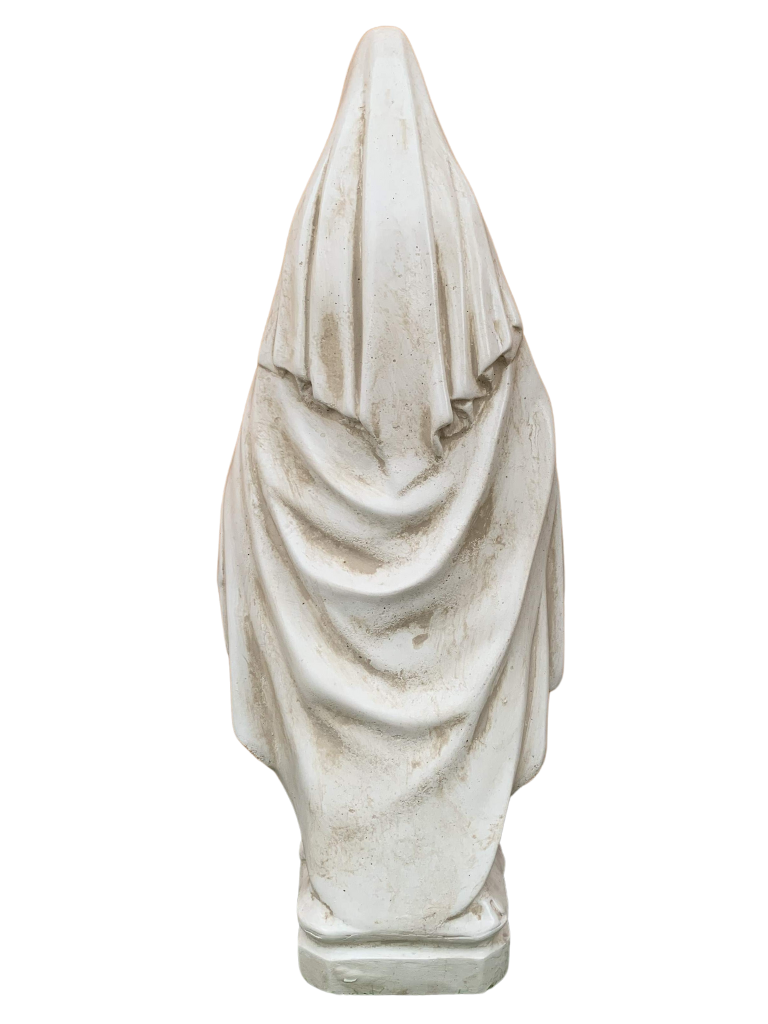 Madonna Immacolata Miracolosa Base Quadrata in Cemento H60 Anticata Beige - Notaro Manufatti