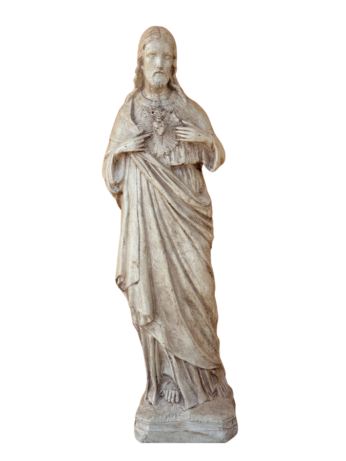 Sacro Cuore In Cemento 60H Anticato Marrone