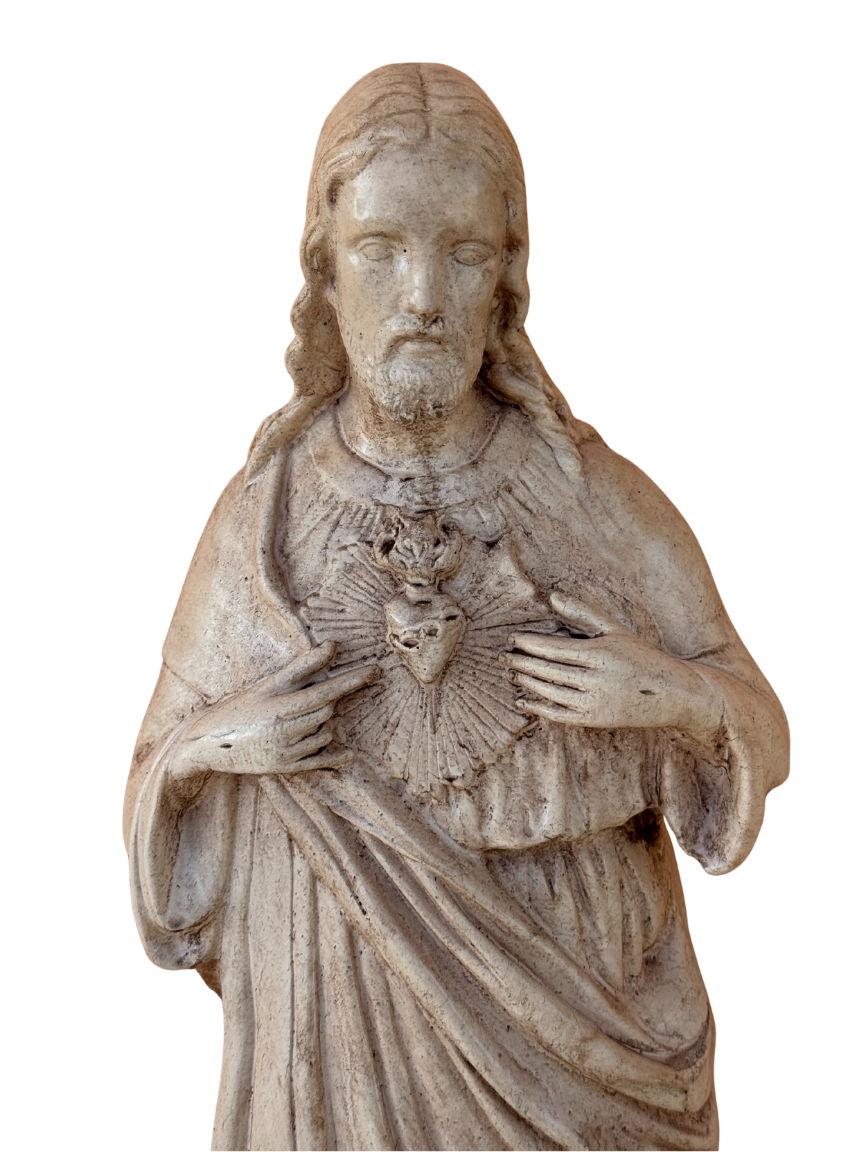 Sacro Cuore In Cemento 60H Anticato Marrone