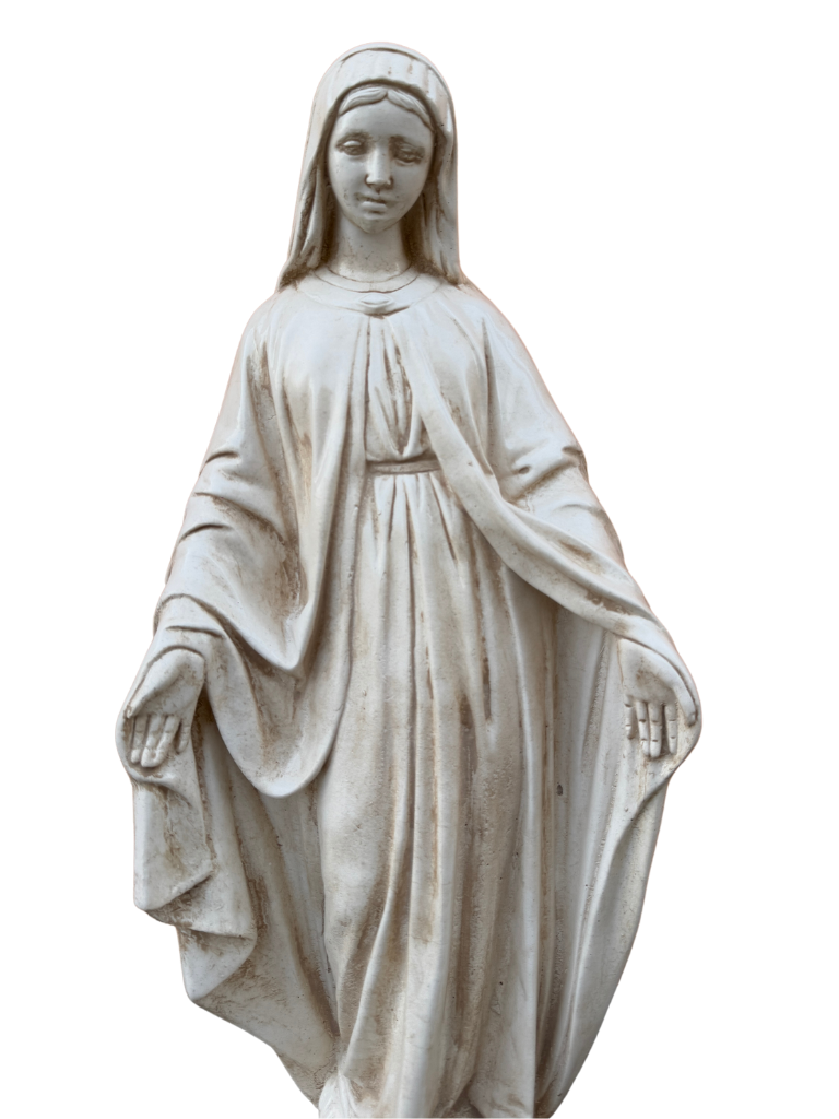 Madonna Immacolata Miracolosa Base Esagonale in cemento H63 Anticata Beige - Notaro Manufatti