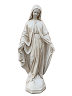 Madonna Immacolata Miracolosa Base Esagonale in cemento H63 Anticata Beige - Notaro Manufatti