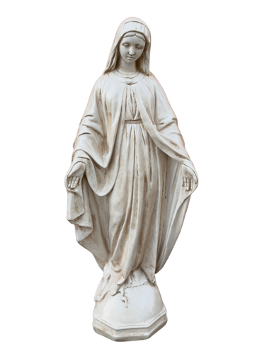 Madonna Immacolata Miracolosa Base Esagonale in cemento H63 Anticata Beige - Notaro Manufatti