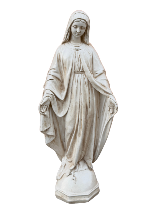 Madonna Immacolata Miracolosa Base Esagonale in cemento H63 Anticata Beige - Notaro Manufatti