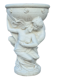 Porta Vaso Amore e Psiche in Cemento Bianco Decorativo per Interni ed Esterni