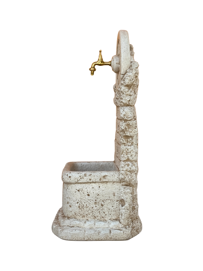 Fontana Ruota da Esterno in Cemento – Beige Antichizzato, Facile da Installare
