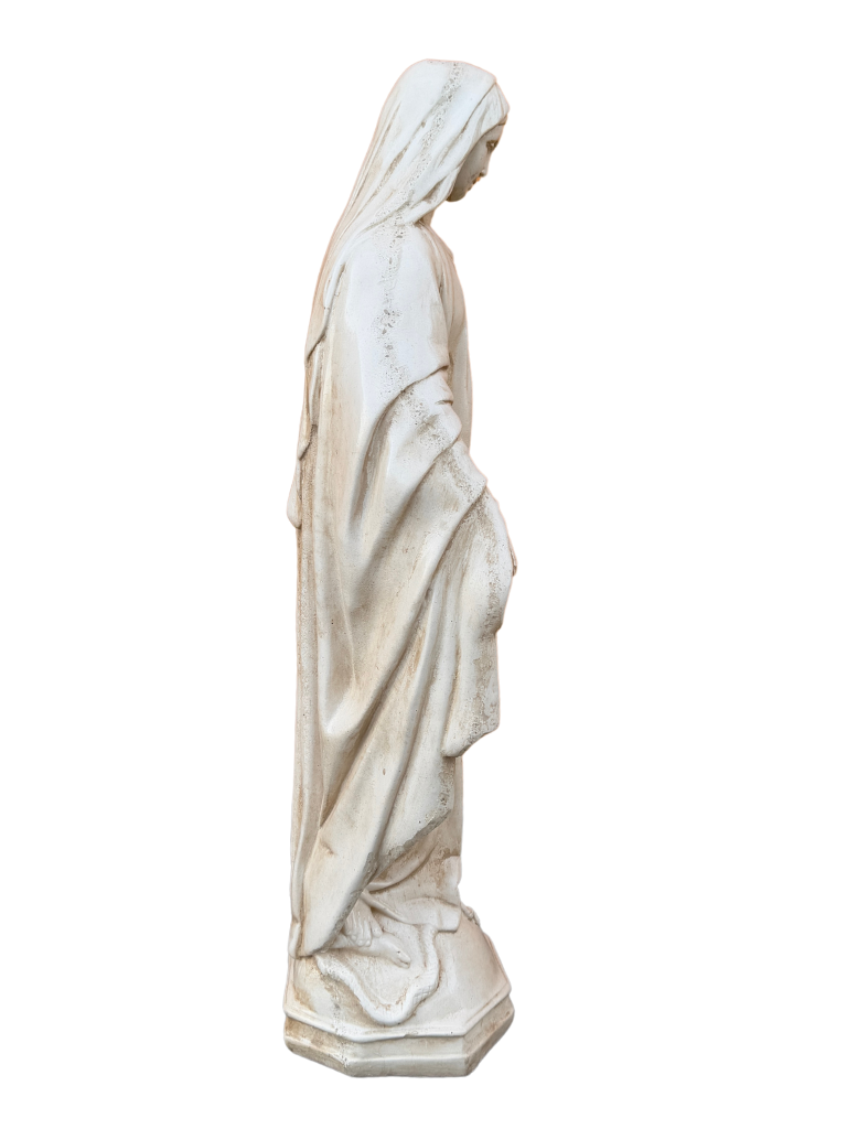 Madonna Immacolata Miracolosa Base Esagonale in cemento H63 Anticata Beige - Notaro Manufatti