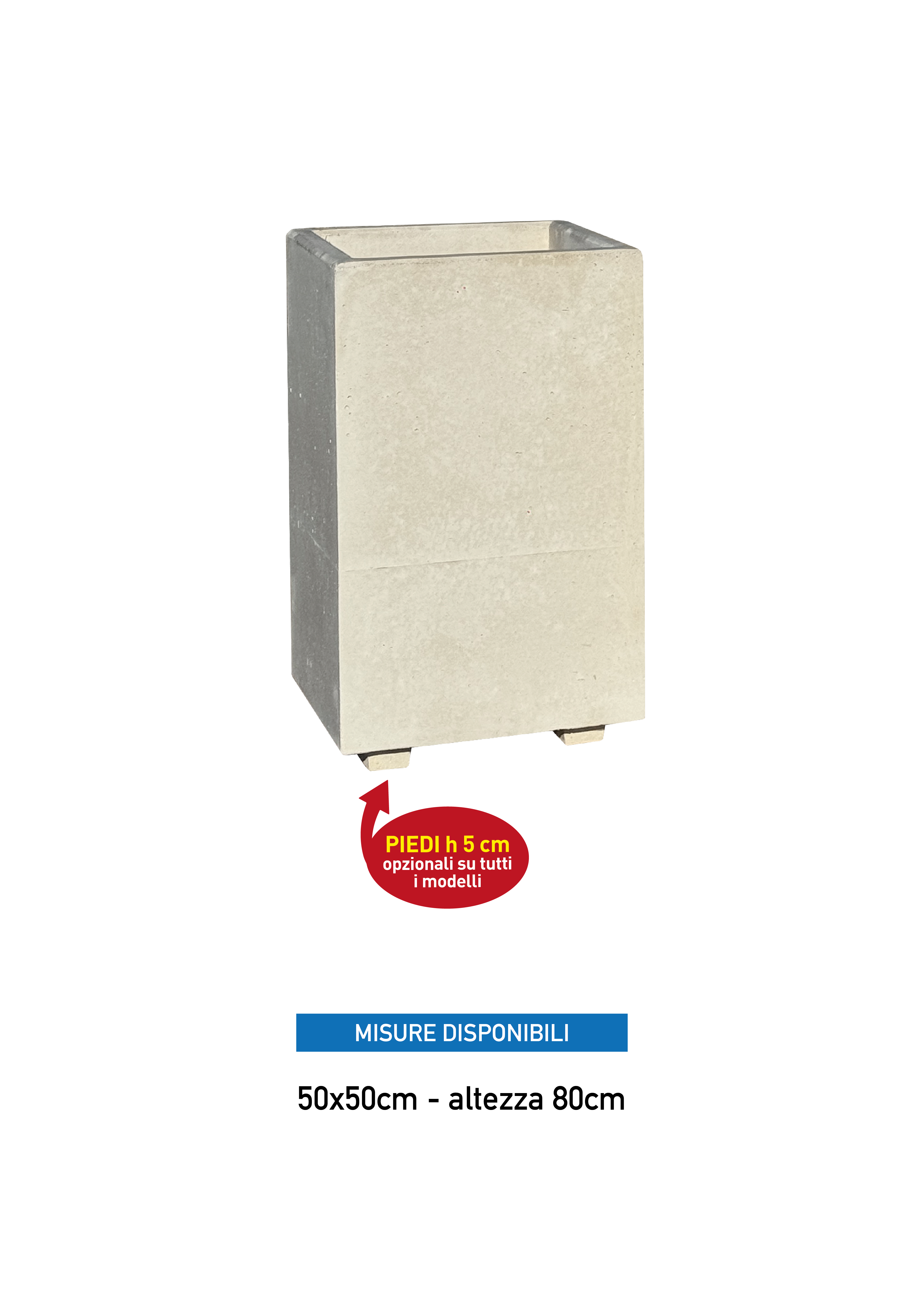 Vaso Alto modello Linea da cm. 50x50xh.80 - Cemento Bianco - Notaro Manufatti