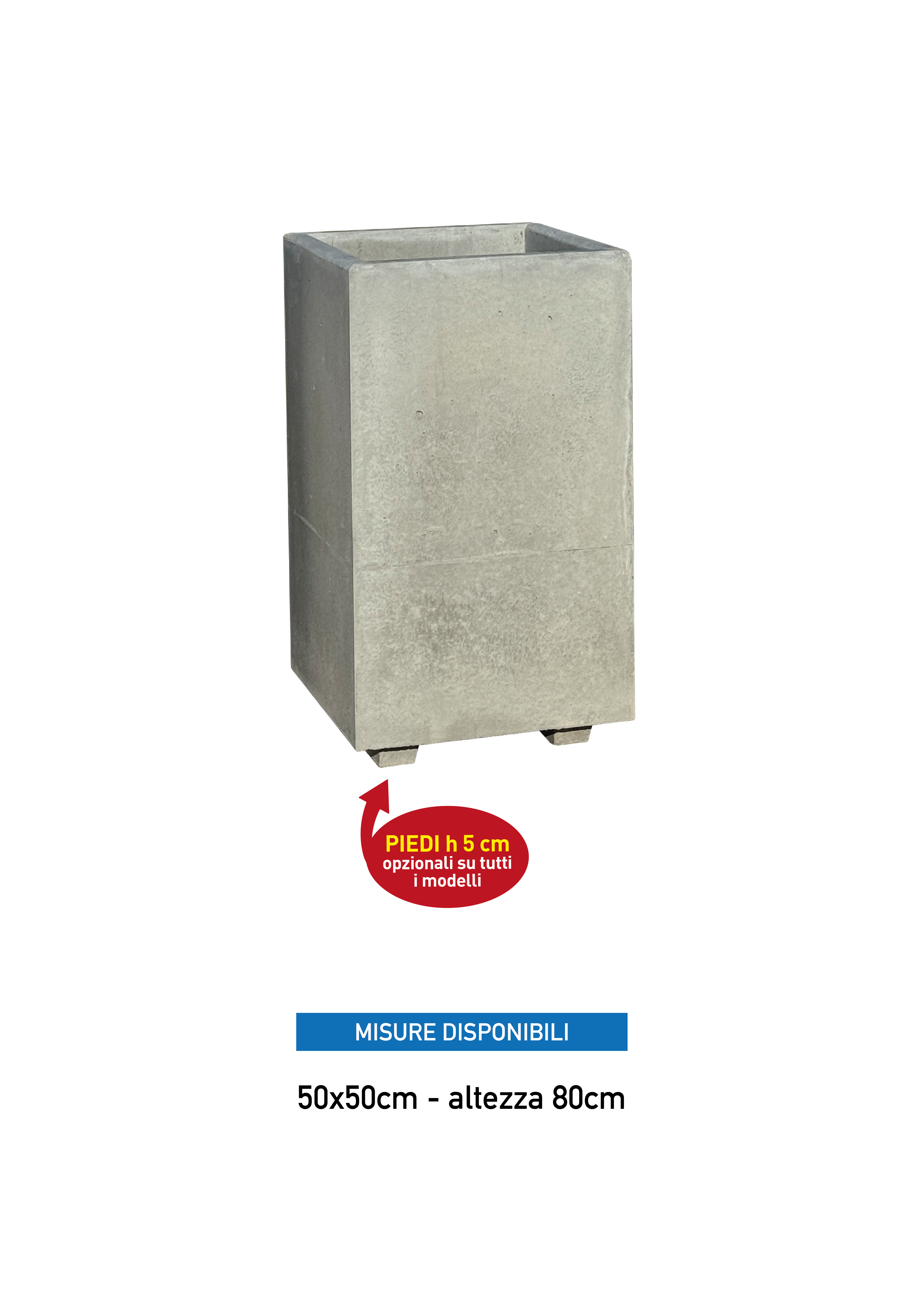 Vaso Alto modello Linea da cm. 50x50xh.80 - Cemento Grigio - Notaro Manufatti