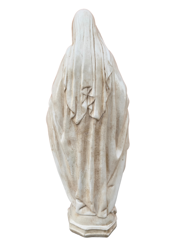 Madonna Immacolata Miracolosa Base Esagonale in cemento H63 Anticata Beige - Notaro Manufatti