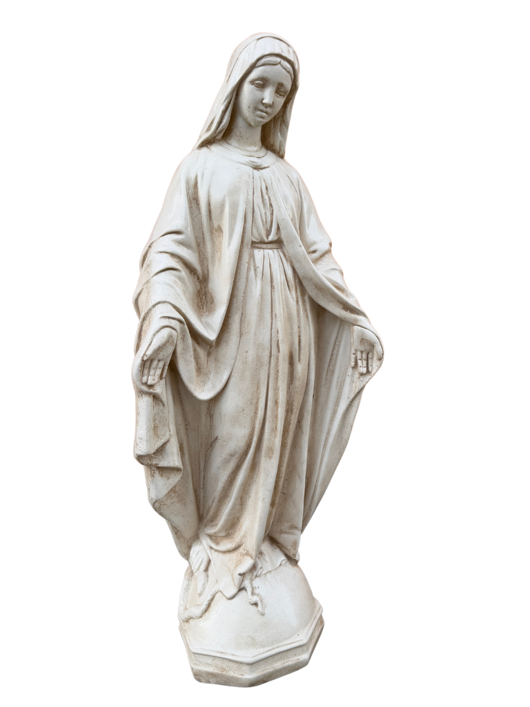 Madonna Immacolata Miracolosa Base Esagonale in cemento H63 Anticata Beige - Notaro Manufatti
