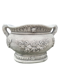 Vaso Sofi’ Ovale con Rose Anticato Grigio in Cemento – Vaso Decorativo per Giardino e Interni