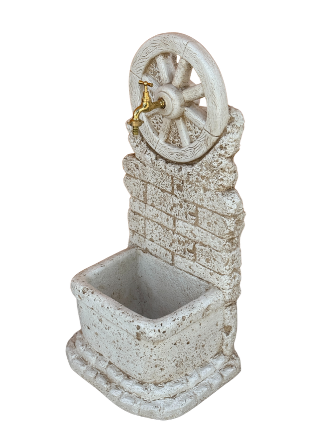 Fontana Ruota da Esterno in Cemento – Beige Antichizzato, Facile da Installare