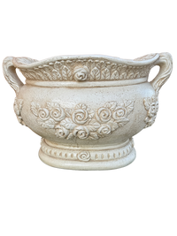 Vaso Sofi’ Ovale con Rose Beige Anticato in Cemento – Vaso Decorativo per Giardino e Interni