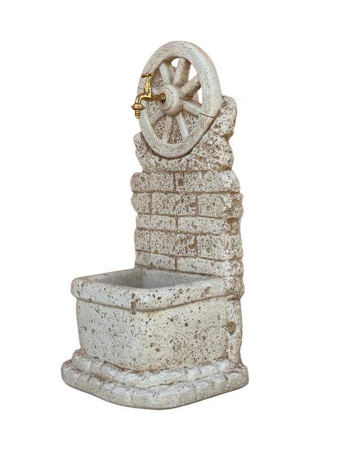 Fontana Ruota da Esterno in Cemento – Beige Antichizzato, Facile da Installare