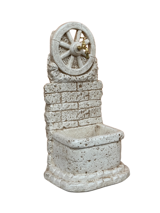 Fontana Ruota da Esterno in Cemento – Beige Antichizzato, Facile da Installare