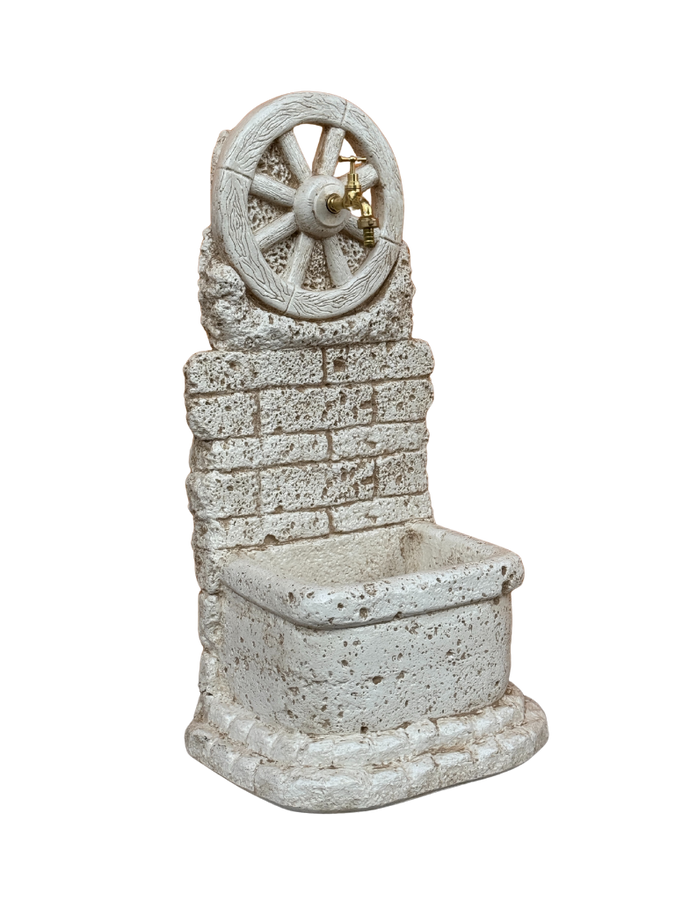 Fontana Ruota da Esterno in Cemento – Beige Antichizzato, Facile da Installare