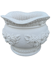Vaso Sofi’ Tondo con Rose Bianco in Cemento – Vaso Decorativo per Giardino e Interni