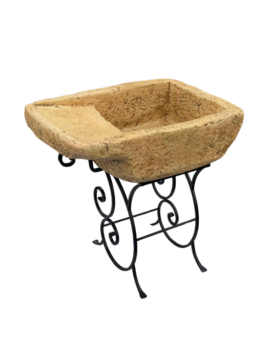 Pila Austri – Lavandino Rustico in Effetto Pietra con Struttura in Ferro Battuto - Notaro Manufatti