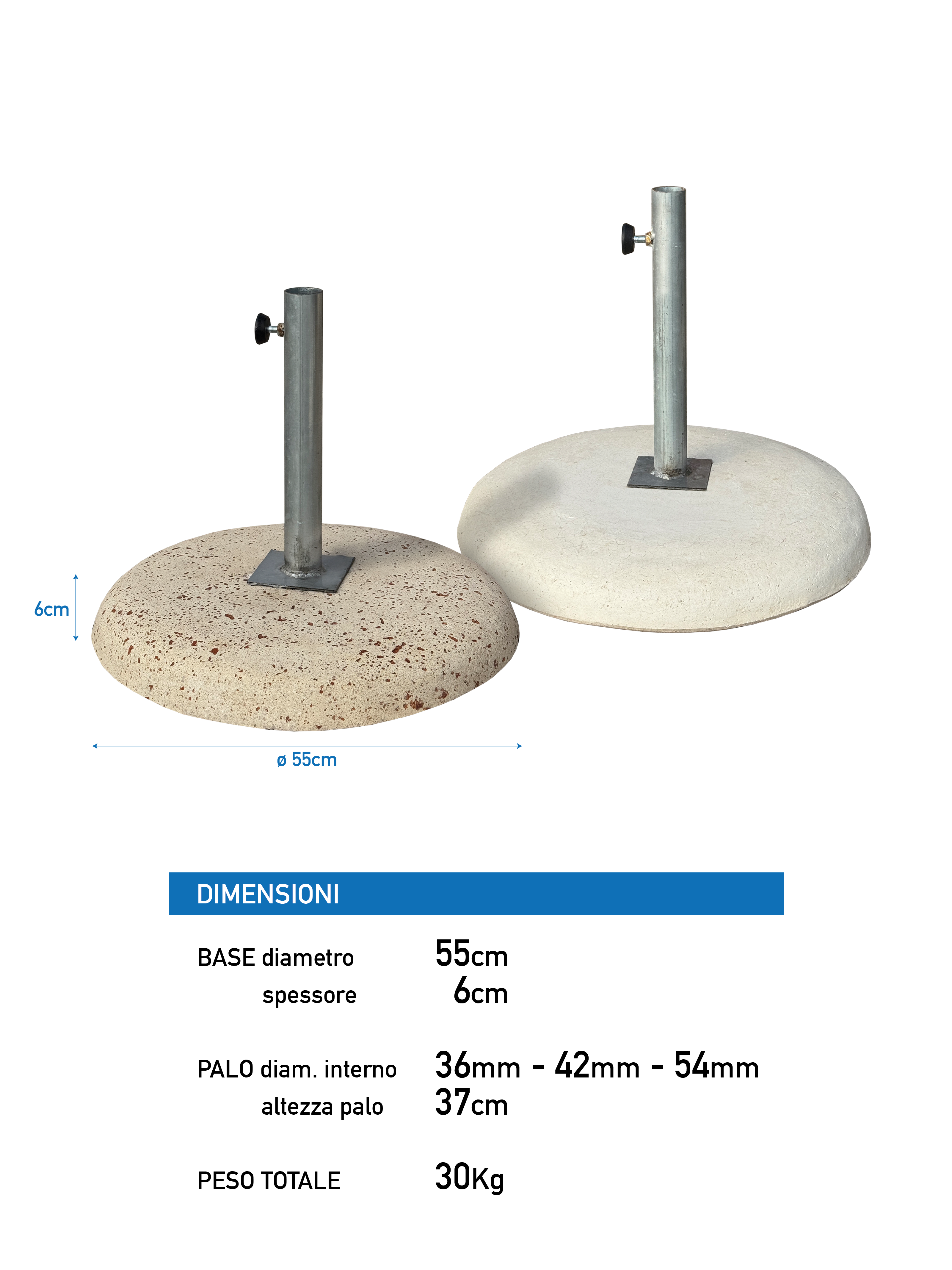 Base Zavorra per Ombrellone in cemento con Tubolare Zincato Incluso in Cemento Bianco - Notaro Manufatti