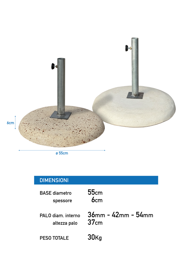 Base Zavorra per Ombrellone in cemento con Tubolare Zincato Incluso in Effetto Travertino