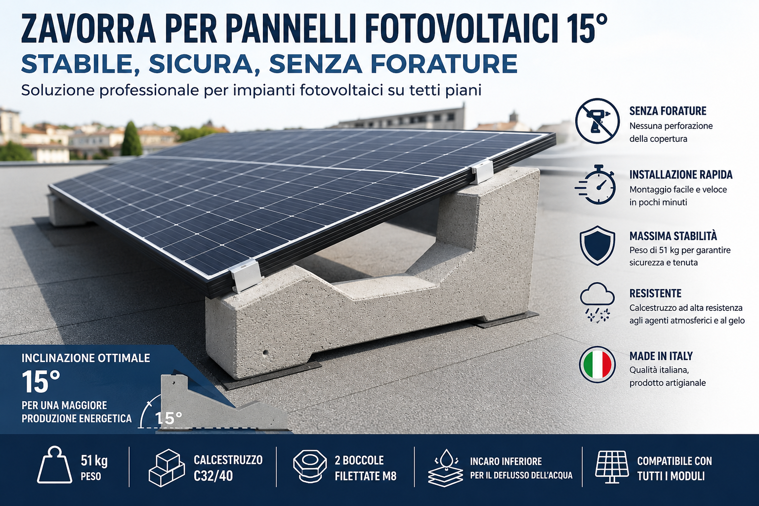 Zavorre per Pannelli Fotovoltaici - 15°