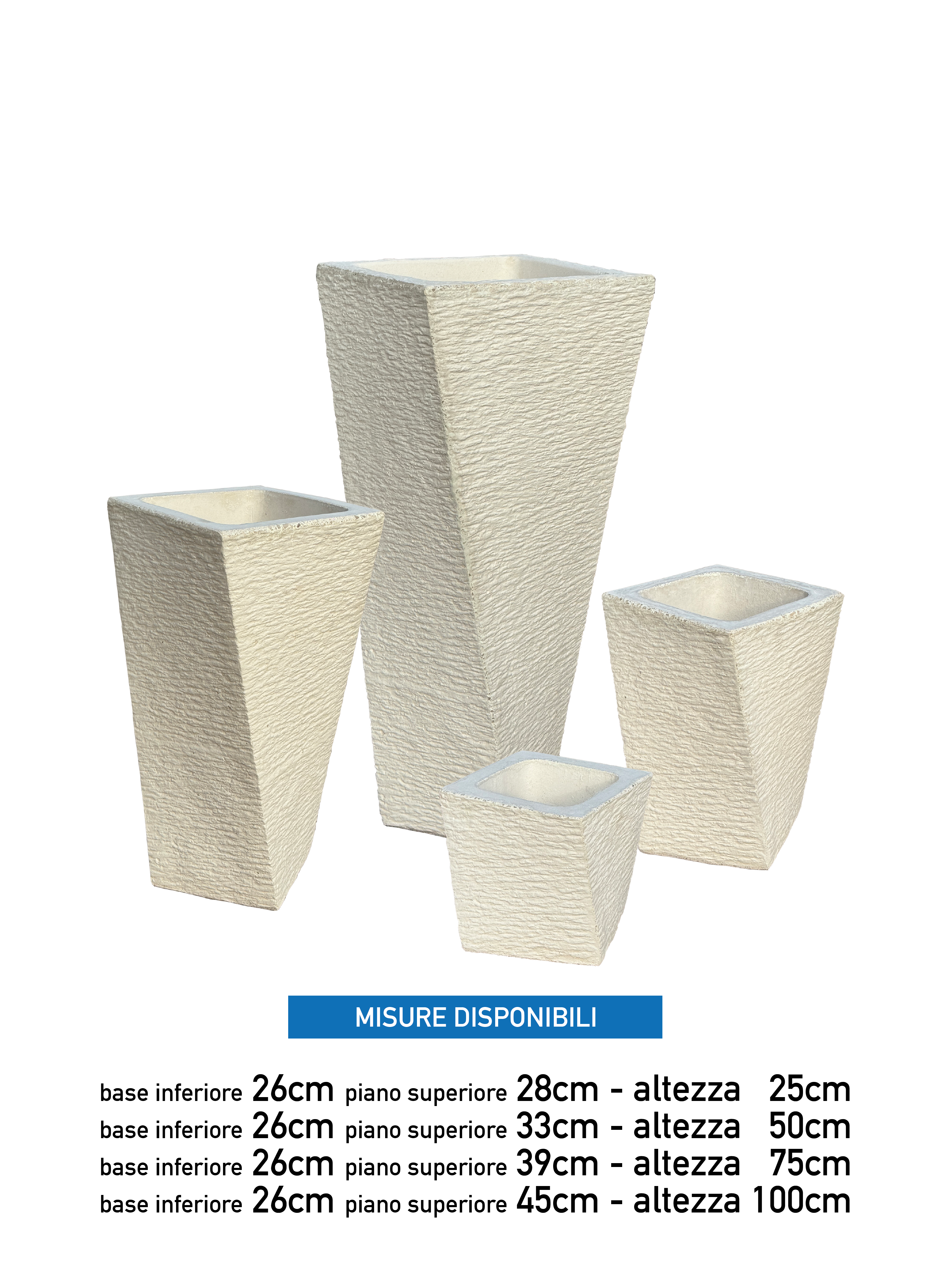 Vaso Svirgolato Alto in Cemento Bianco - Notaro Manufatti