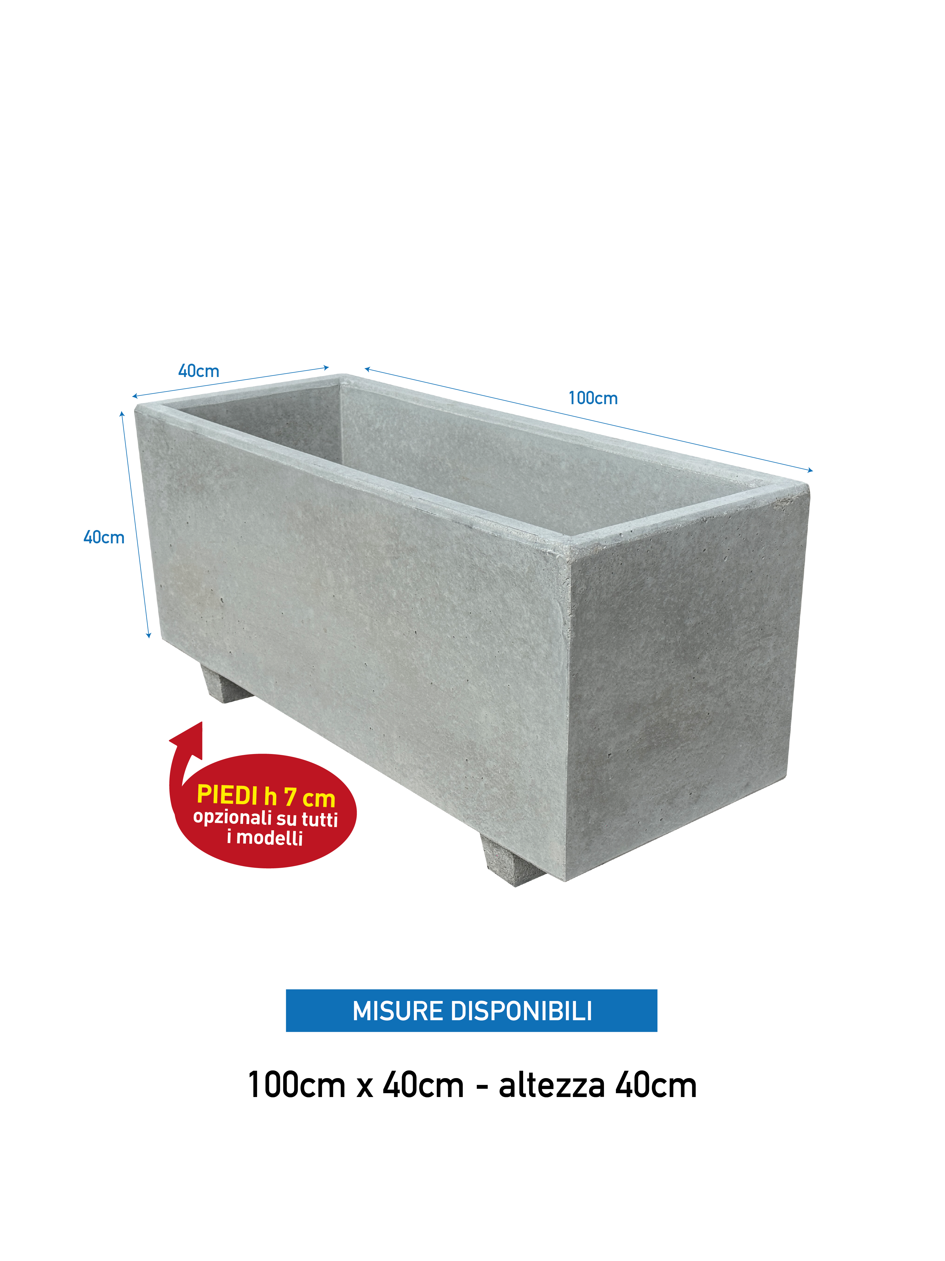 NatureLine 100 in Cemento Grigio - Vaso Rettangolare in Cemento: Eleganza e Robustezza per i Tuoi Spazi Verdi - Notaro Manufatti