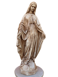 Madonna Immacolata Miracolosa Base Esagonale in cemento H63 Anticata Marrone