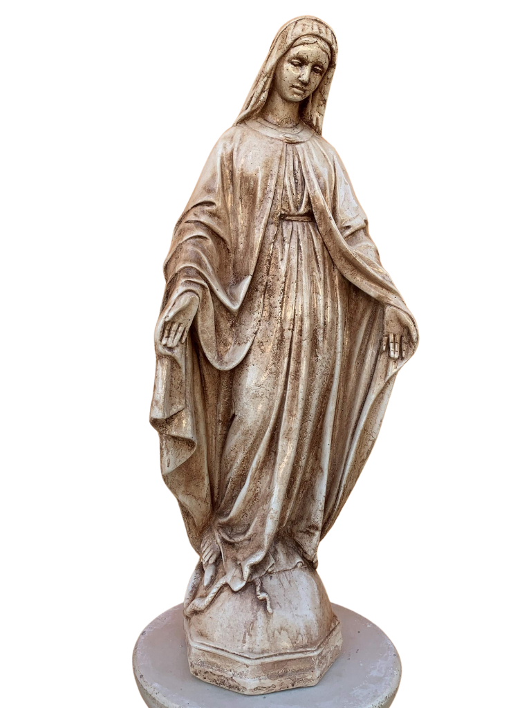 Madonna Immacolata Miracolosa Base Esagonale in cemento H63 Anticata Marrone - Notaro Manufatti