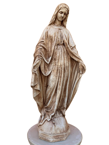 Madonna Immacolata Miracolosa Base Esagonale in cemento H63 Anticata Marrone - Notaro Manufatti