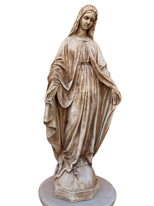 Madonna Immacolata Miracolosa Base Esagonale in cemento H63 Anticata Marrone - Notaro Manufatti