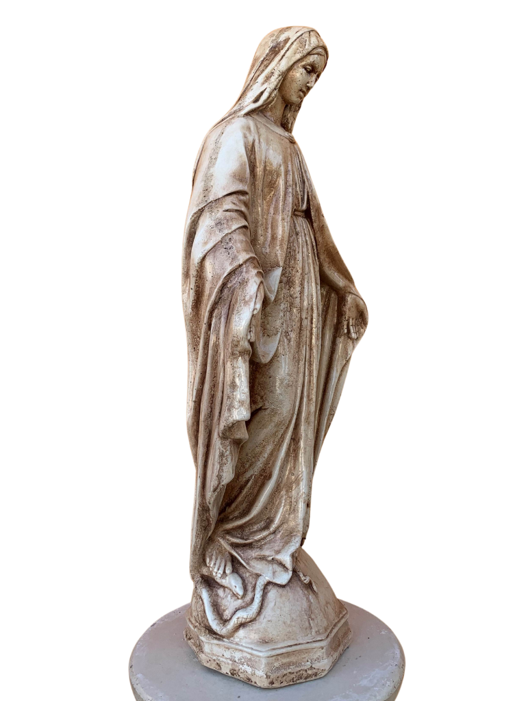 Madonna Immacolata Miracolosa Base Esagonale in cemento H63 Anticata Marrone - Notaro Manufatti